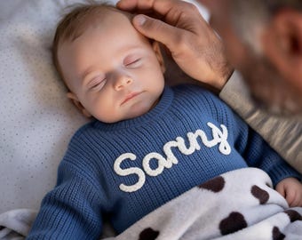 Personalized Hand Embroidered Baby Sweater, Custom Knit Jumper, Keepsake Gift