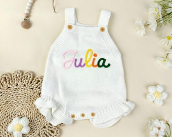 Personalized Hand-Embroidered Cotton Baby Romper, Summer Shower Gift