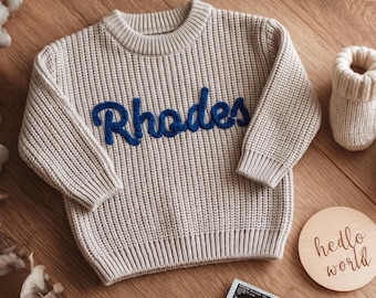 Personalized Embroidered Name Baby Sweater, Custom Knit Jumper