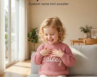 Personalized Name Baby Knit Sweater, Custom Embroidered Jumper