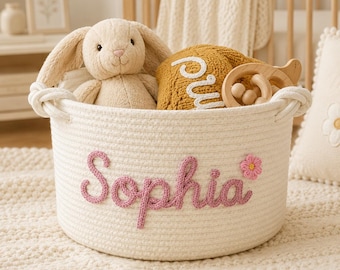 Personalized Baby Name Rope Basket, Custom Nursery Storage Basket, Toy Organizer, Baby Shower Gift