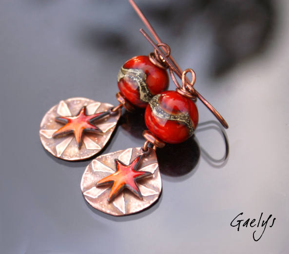 Tilt Lampwork Earrings Etching Copper 