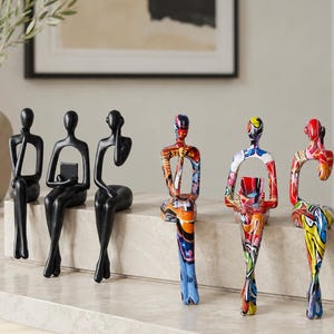 Abstract Sculpture Set, Handmade Colorful Modern Figurines,Boho Shelf Home & Office Decor,Unique Housewarming,Boss Gift