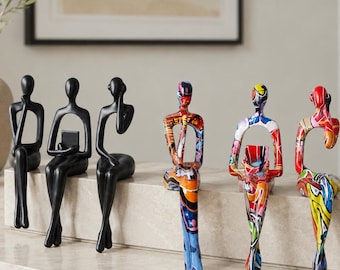 Abstract Sculpture Set, Handmade Colorful Modern Figurines,Boho Shelf Home & Office Decor,Unique Housewarming,Boss Gift