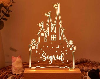 Lámpara de noche personalizada con forma de castillo de princesa - Decoración para la habitación de los niños