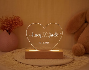 Luz nocturna personalizada en forma de corazón, regalo personalizado para parejas, Día de San Valentín
