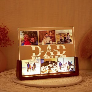 Personalized photo night light, customized photo collage night light, bedroom night light, birthday gift for dad, custom name night light.
