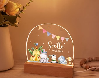 Luz nocturna LED personalizada con animales de safari, decoración para la habitación de los niños