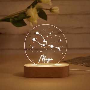 Segno zodiacale personalizzato per data, luce notturna con mappa stellare personalizzata, cielo notturno per data, regalo per fidanzato/fidanzata, regalo di San Valentino per coppie