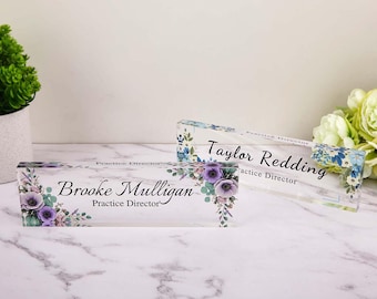 Placa de escritorio acrílica con diseño floral, decoración de oficina personalizada