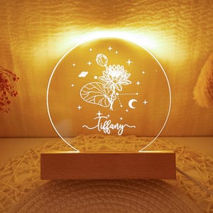 Personalized Birth Month Flower Acrylic Night Light, Boho LED Light, Custom Name,Baby Shower Gift,Christmas Gift,Baby Night Light.