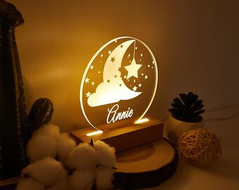 Luz nocturna personalizada de luna y estrellas, regalo acrílico para baby shower