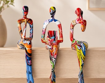 Handmade Abstract Sculpture Set, Colorful Modern Figurines,Boho Office Desk & Shelf Decor, Unique Boss Gift Housewarming Present