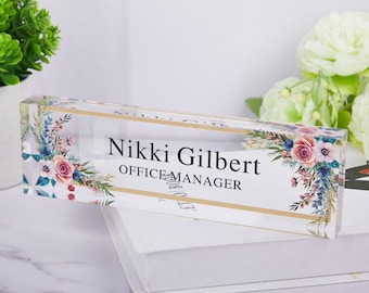 Placa de acrílico personalizada para escritorio, decoración floral para oficina