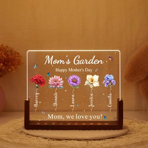 Customized Mom Garden Night Light, Birth Month Flowers Custom Light, Mother&#39;s Day Gift, Best Mom, Family Birth Flowers Gift, LED Light