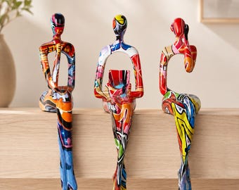 Ensemble de sculptures abstraites, décoration bohème pour la maison et le bureau, figurines modernes colorées faites à la main, cadeau original pour une pendaison de crémaillère ou un cadeau pour un patron.