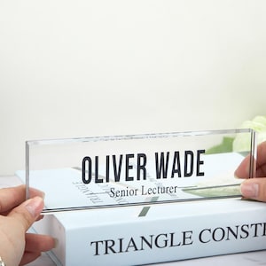 Custom Office Decor Nameplate Sign,Personalized Name Plate for Desk,Flowers Wild Design On Clear Acrylic Glass,Teacher Name Plate,Phd Gift