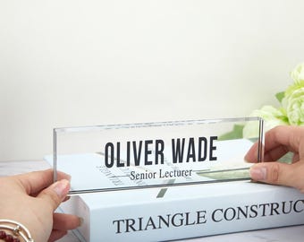 Placa de escritorio personalizada de acrílico transparente, diseño de flores silvestres
