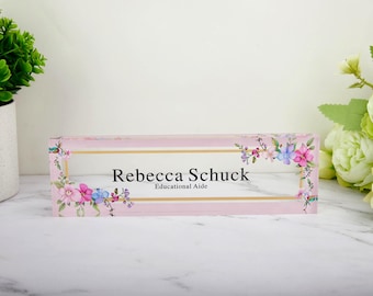 Placa de acrílico personalizada para escritorio, decoración floral para oficina