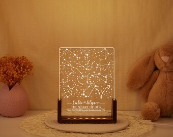 Lámpara de noche personalizada con mapa estelar, regalo de constelaciones, acrílico y madera