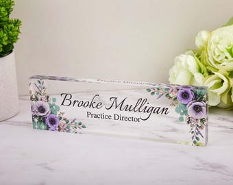 Placa de acrílico floral personalizada para escritorio, decoración de oficina personalizada