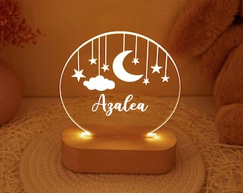 Lámpara de noche personalizada de luna y estrellas, decoración personalizada para la habitación del bebé