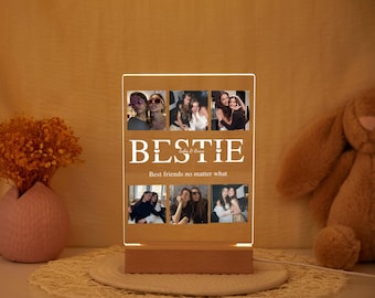 Lámpara de noche LED con collage de fotos personalizado para tu mejor amiga, regalo de amistad