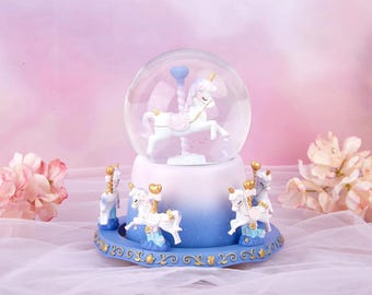 Caja de música de unicornio personalizada, luz que cambia de color, bola de cristal grabada