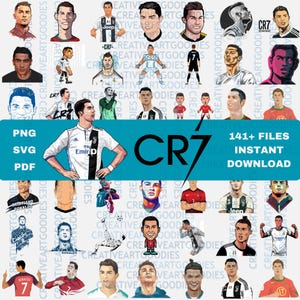 47 Designs Cristiano Ronaldo SVG PNG PDF Bundle | CR7 Arte vetorial | Clipart de futebol para Cricut e impressões