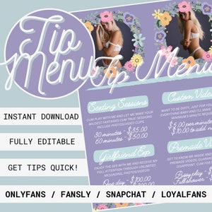 OnlyFans Tip Menu, Pastel Floral, Editable Tip Menu, Customizable Canva Template, Fansly Tip Menu, NSFW Tip Menu, SnapChat, OnlyFans Tipping