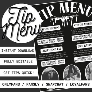 OnlyFans Tip Menu, Instant Download, Black and White, Editable Tip Menu, Customizable Canva Template, Fansly, NSFW Tip Menu, Snapchat
