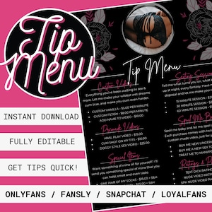OnlyFans Tip Menu, Instant Download, OF Tip, Black and Pink Floral, Editable Tip Menu, Customizable Canva Template, Fansly, NSFW, Snapchat
