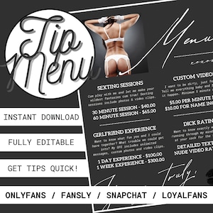 OnlyFans Tip Menu, Black and Grey, Editable Tip Menu, Customizable Canva Template, Fansly Tip Menu, NSFW Tip Menu, Snapchat, Canva, Tipping
