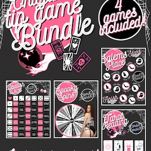 OnlyFans Pink Halloween Tipp Spiel Bundle, Sofort Download, Wheel Spin, Würfelspiel, Brettspiel, Kartenspiel, anpassbare Canva Vorlage
