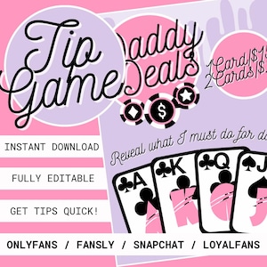 Jogo de gorjetas para garotas do papai OnlyFans, jogo de cartas, download instantâneo, jogo de gorjetas OF, modelo personalizável do Canva, OnlyFans, Snapchat, Reddit