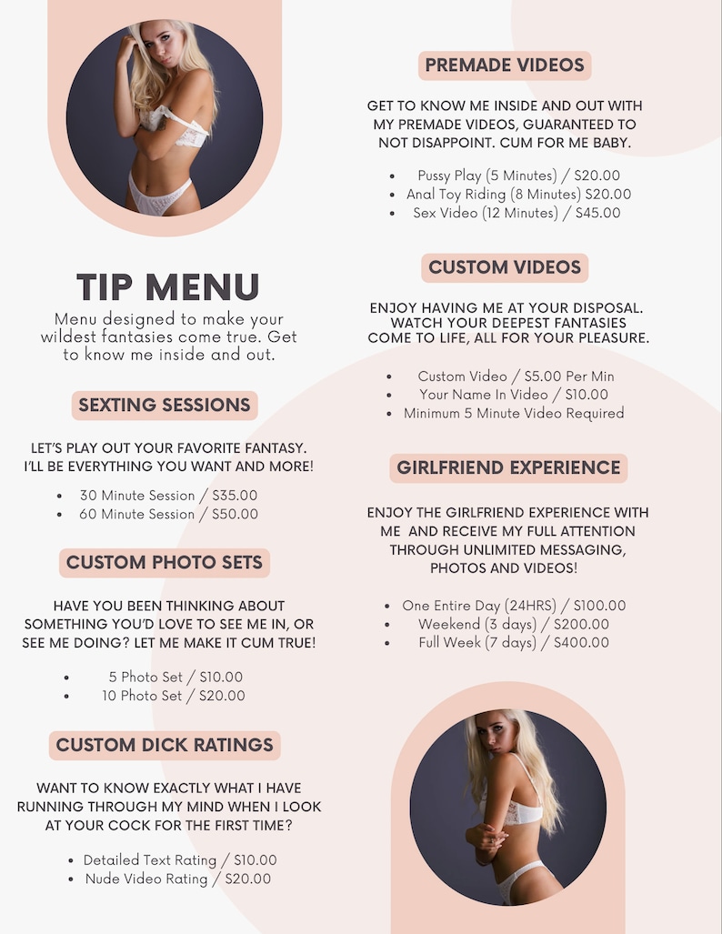 Onlyfans Tip Menu, Instant Download, OF Tipping Menu, Customizable ...
