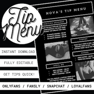 OnlyFans Tip Menu, Instant Download, Simple Black and White, Editable Tip Menu, Customizable Canva Template, Fansly, NSFW Tip Menu, Snapchat