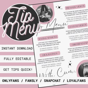 OnlyFans Tip Menu, Pink and White, Editable Tip Menu, Customizable Canva Template, Fansly Tip Menu, NSFW Tip Menu, Tipping, Snapchat, OF Tip