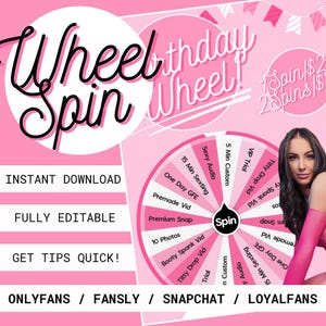 Giro de la ruleta de cumpleaños de OnlyFans, juego de propinas, descarga instantánea, juego de propinas OF, plantilla de Canva personalizable, OnlyFans, Snapchat, Fansly