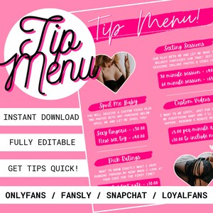 OnlyFans Tip Menu, Instant Download, Pink Heart Girly, Editable Tip Menu, Customizable Canva Template, Fansly, NSFW Tip Menu, Snapchat