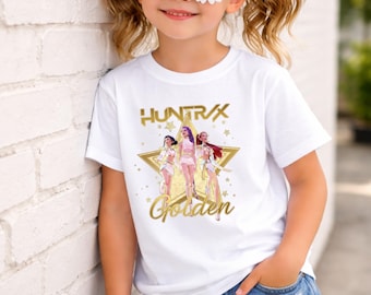 Camiseta Huntrix Golden Kpop Demon Hunters – Camiseta rosa pastel de grupo de chicas anime