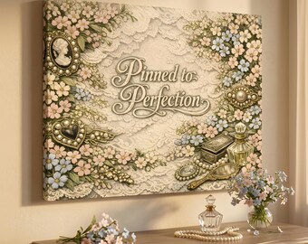 Blumen Brosche Leinwanddruck: Regency Vanity Wand Kunst, wunderliche Vergissmeinnicht Dekoration, Cottagecore Wandbehang