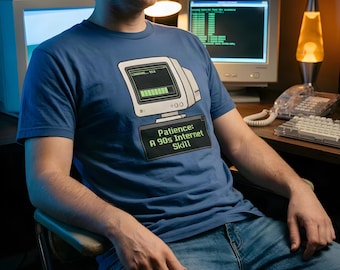 Dial Up Internet Nostalgia T-Shirt: Retro Beige Monitor & Stuck Loading Bar, 90s Tech Tee