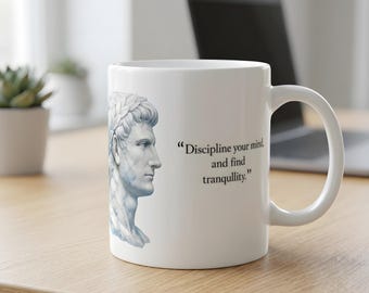 Marc Aurel Kaffeetasse: Stoischer römischer Kaiser Marmorskulptur Kunst, Philosophie Geschenk für ihn, minimalistische Geschichtsliebhaber Teetasse