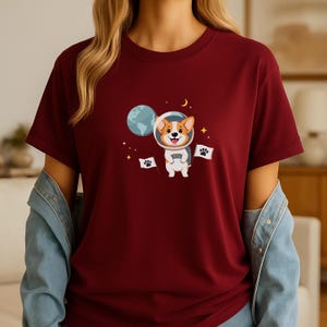 Cartoon ruimte corgishirt astronaut minimalistisch avontuur T-shirt kawaii hondenliefhebber kosmische huisdier fan Planet Explorer T-shirt exclusieve zwarte print