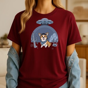 Cowboy corgi shirt UFO Desert Cartoon Tee Playful Western Sci-Fi Pet Lovers Shirt Surreal Cactus Art Cosmic Statement Top