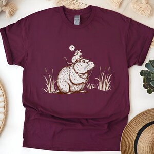 Vintage Capybara Shirt Marsh Western T-Shirt Cartoon Cowboy Rat Minimalist Line Art Nature Lover Old West Tee Rustic Animal Scene