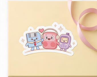 Kawaii Retro Tech Sticker Sheet: Cute Boombox, Floppy Disk & Pager Desk Decor