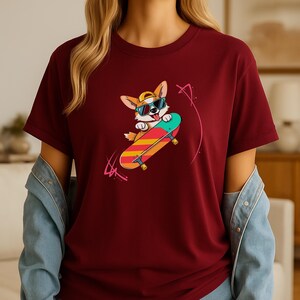 Camiseta de corgi de dibujos animados, camiseta minimalista de skateboarding con grafiti, camiseta de skater de arte callejero para perros, camiseta de algodón grueso para amantes de las mascotas y skaters urbanos.