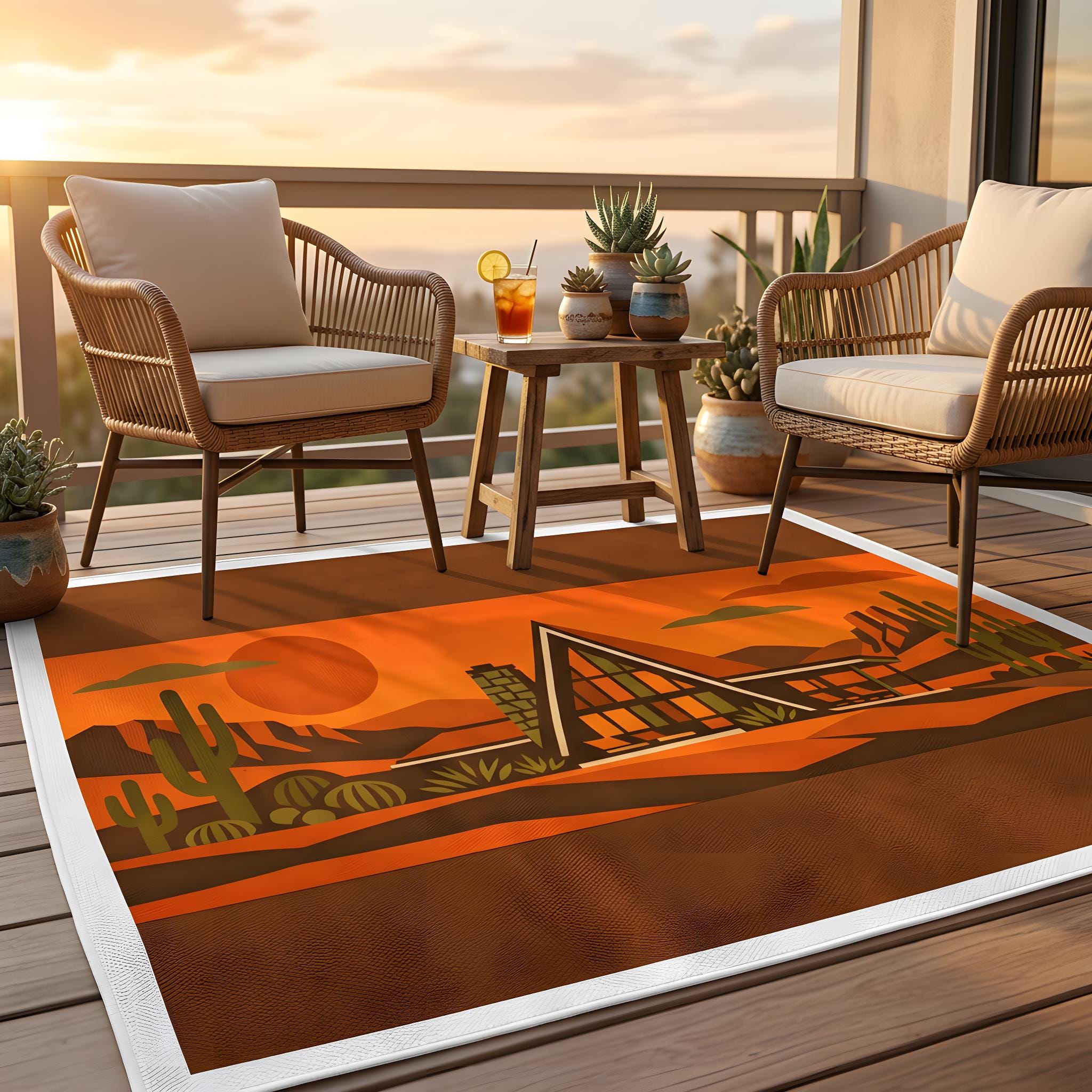 Architure Rug Mid Century Modern A-frame Outdoor Rug: Retro Architecture Fan Patio ...
